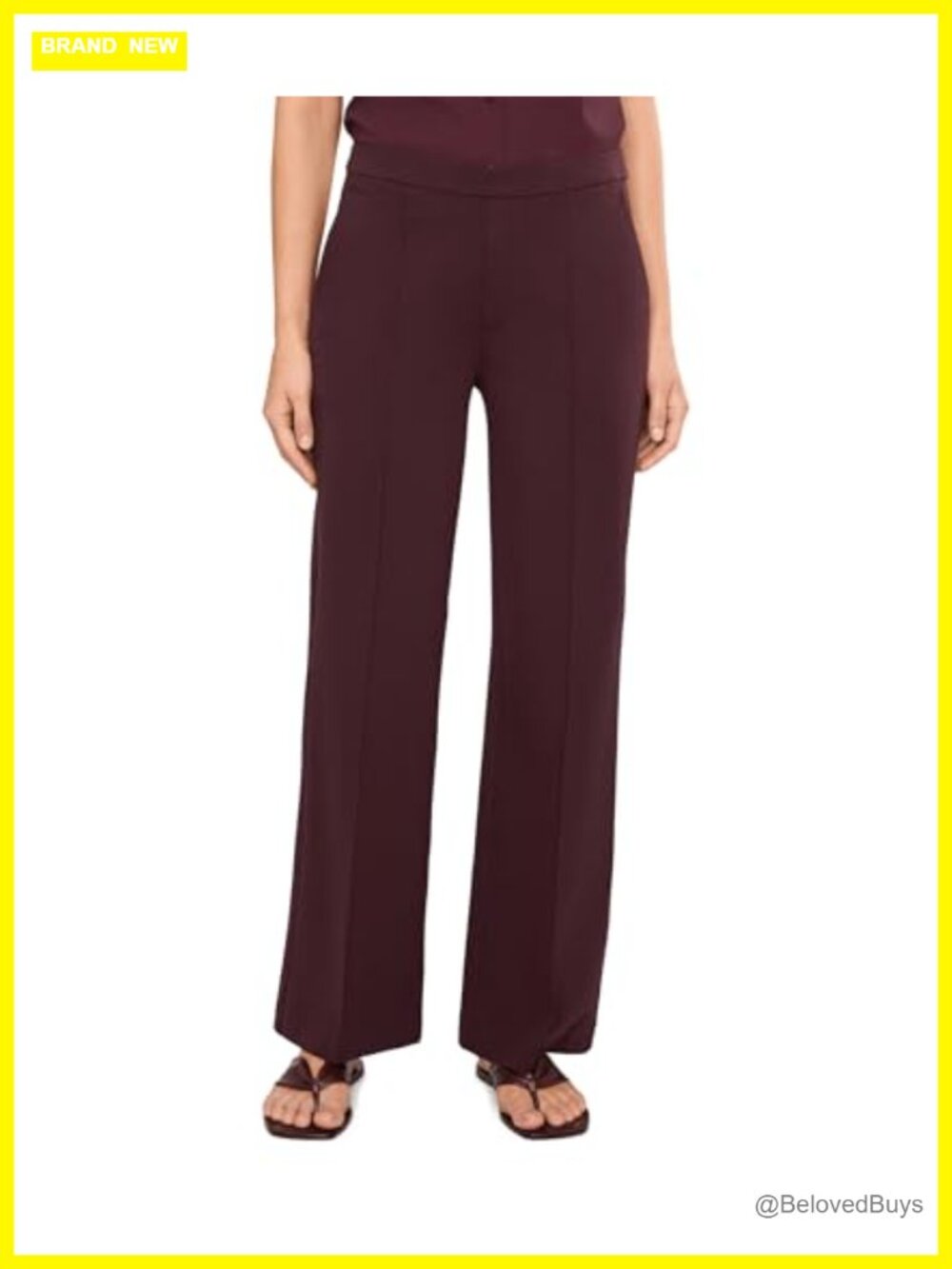 Wide Leg Pull-On Trousers Mid Rise Ponte Slacks Workwear Bottoms